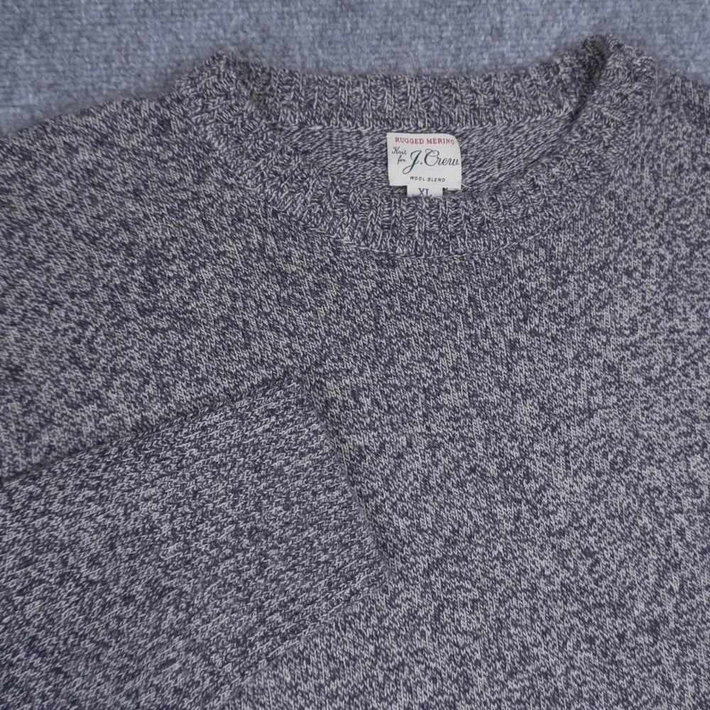 J.Crew Rugged Merino Sweater Mens XL Navy Marled Wool Blend Crewneck